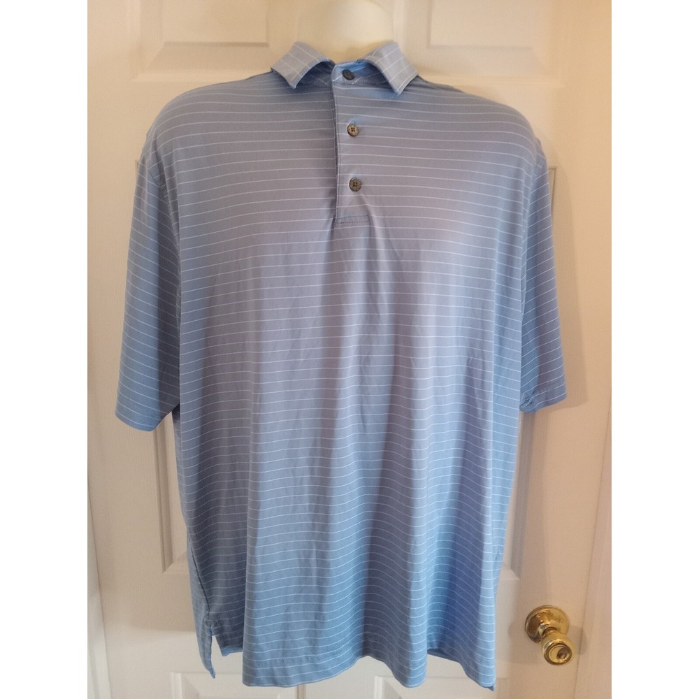 Footjoy FJ Golf Polo Shirt Men Sz‎ LargeBlue Striped Short Sleeve Read